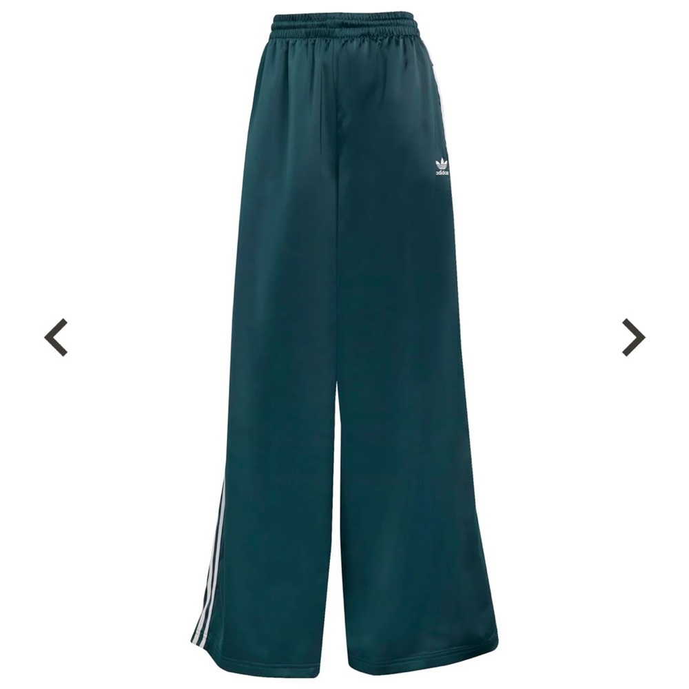 adidas Wide Leg Track Pants in Dark Teal with White Stripes